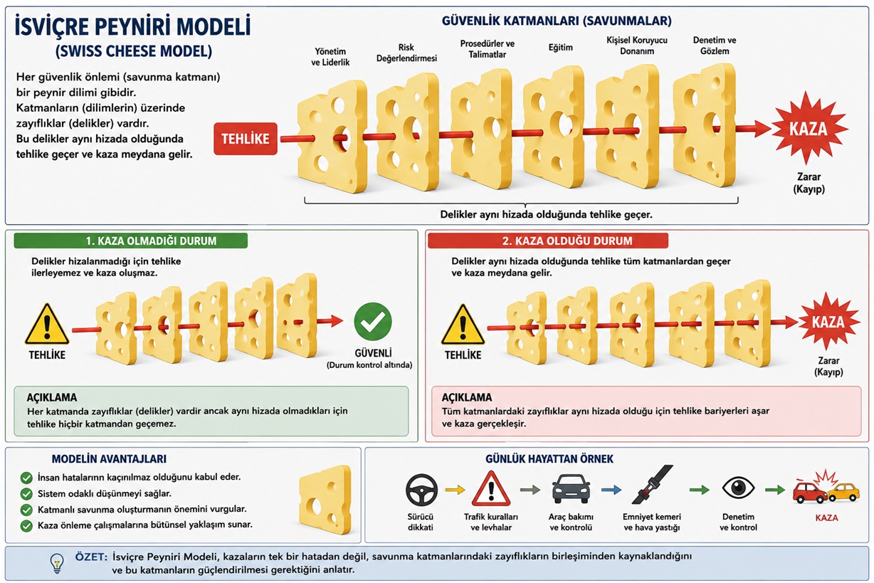 İsviçre Peyniri Modeli – Kaza oluşumunu gösteren şematik gösterim